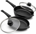 Hoffmann Nonstick Frying Pan Set (2-Piece) – PFAS-Free, Non Toxic, Made in Germany, 11" Deep + Flat Skillet with Lid, Induction Ready, Heavy Cast Aluminum (StonIQ Series)