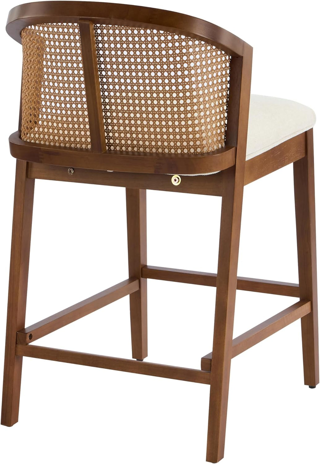 Christopher Knight Home Jane Rattan Counter Stools Set of 4, Counter Height Bar Stools for Bar Table, Rubberwood Frame with Upholstered Barstools, Wood Accent Chair with Footrest, Beige + Walnut