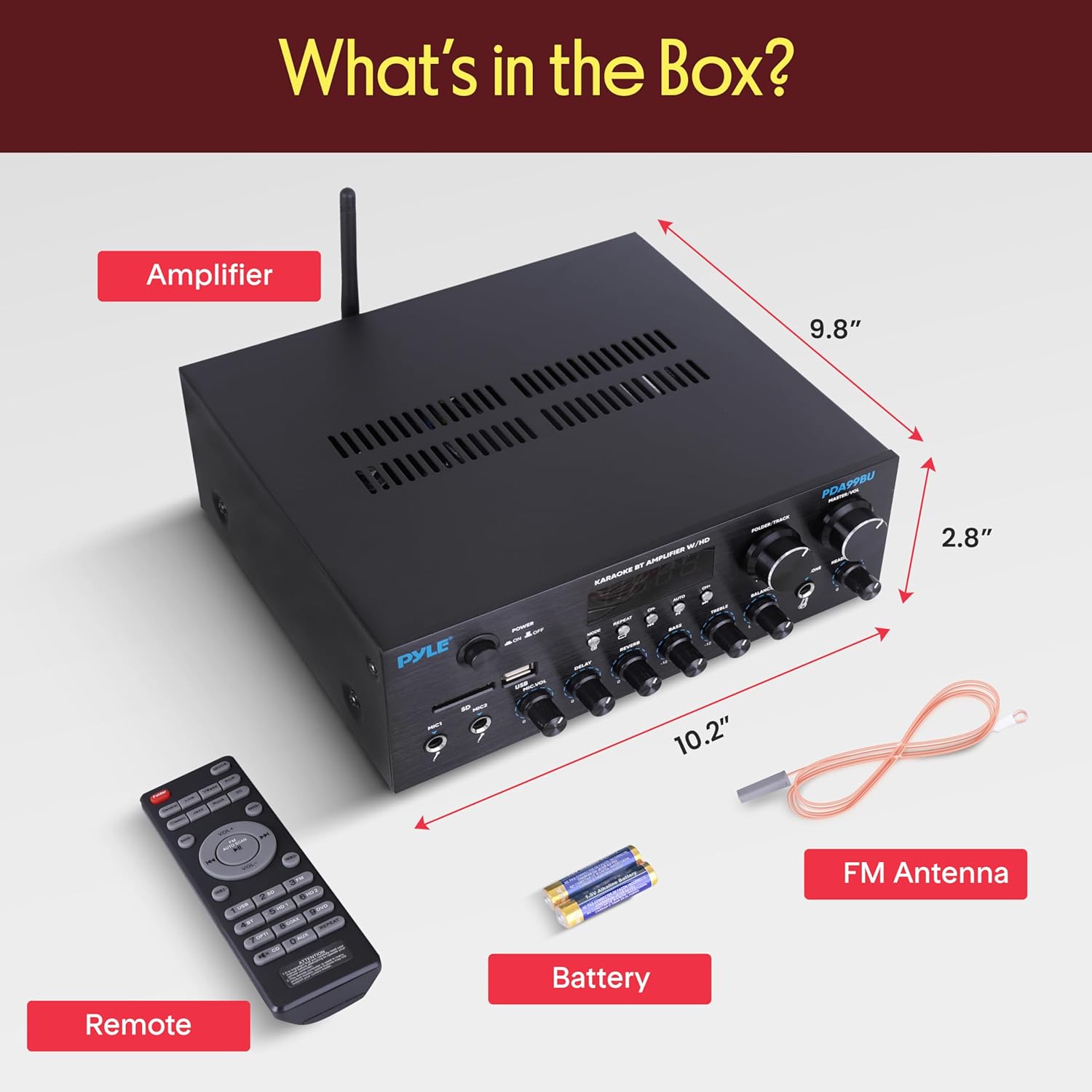 Pyle Wireless Bluetooth Streaming Amplifier - 300W Multi Channel Receiver with Dual Hi Def in/Out, Optical/Coaxial w/ 24 Bit decoding, Aluminum Control Knobs, Headphone Out, USB-A/SD - PDA99BU