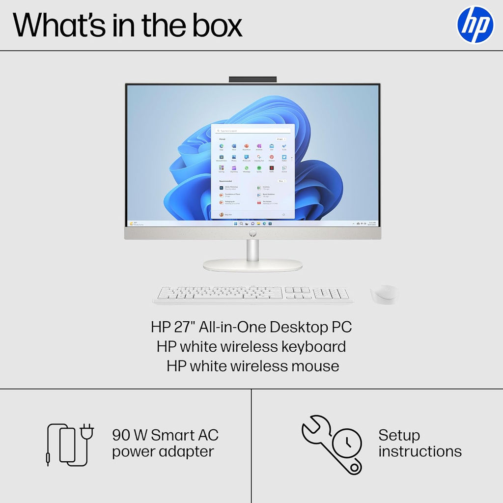 HP 27 inch All-in-One Desktop PC, FHD Touchscreen, AMD Ryzen 5 7520U, 8 GB RAM, 512 GB SSD, AMD Radeon Graphics, Windows 11 Home, Shell White, 27- cr0160 (2025)