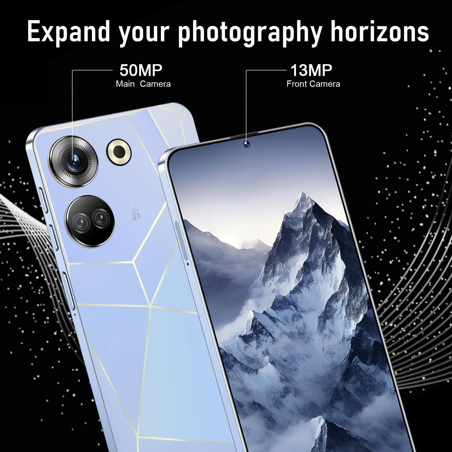 Unlocked Phone C20 PRO Android Cell Phone 8GB+256GB 13MP+50MP Camera, 6800mAh Large Battery, Unique Appearance Design, 4G Dual SIM (White)