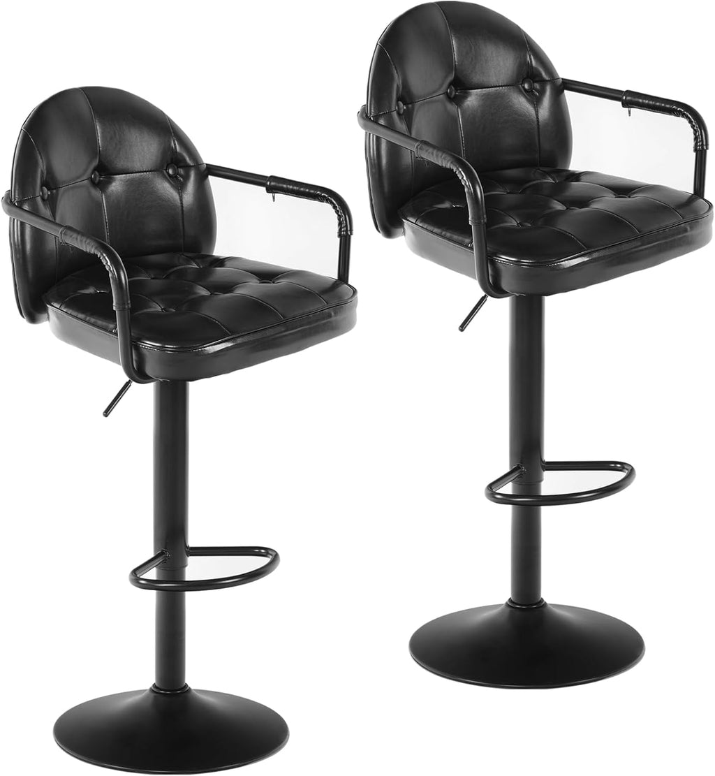 HOOBRO Adjustable Bar Stools, Swivel Bar Stools with Arms and Footrest, PU Upholstered Counter Height Stools, Bar Chairs with Metal Base, for Kitchen, Bar, Living Room, Black BB85BYP201