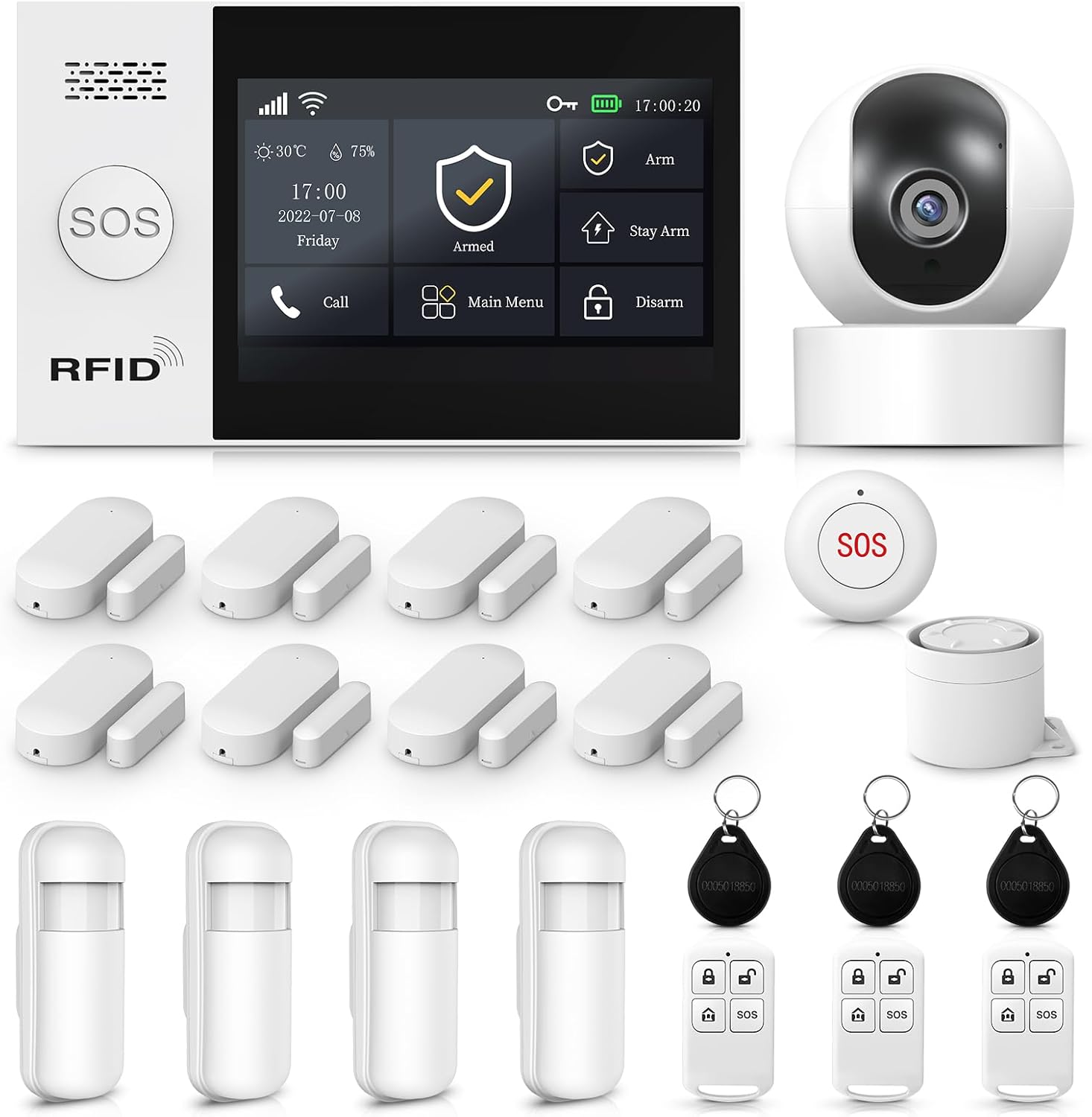 Alarm System for Home Security with Camera, Wireless Security System with 4.3' Wireless fulltouch Screen Compatible with Alexa and Google for Home, Flat