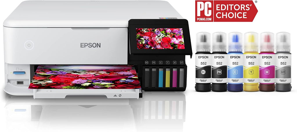 Epson EcoTank Photo ET-8500 Wireless Color All-in-One Supertank Printer with Scanner Copier, Ethernet and 4.3-inch Colorfull Touchscreen - White