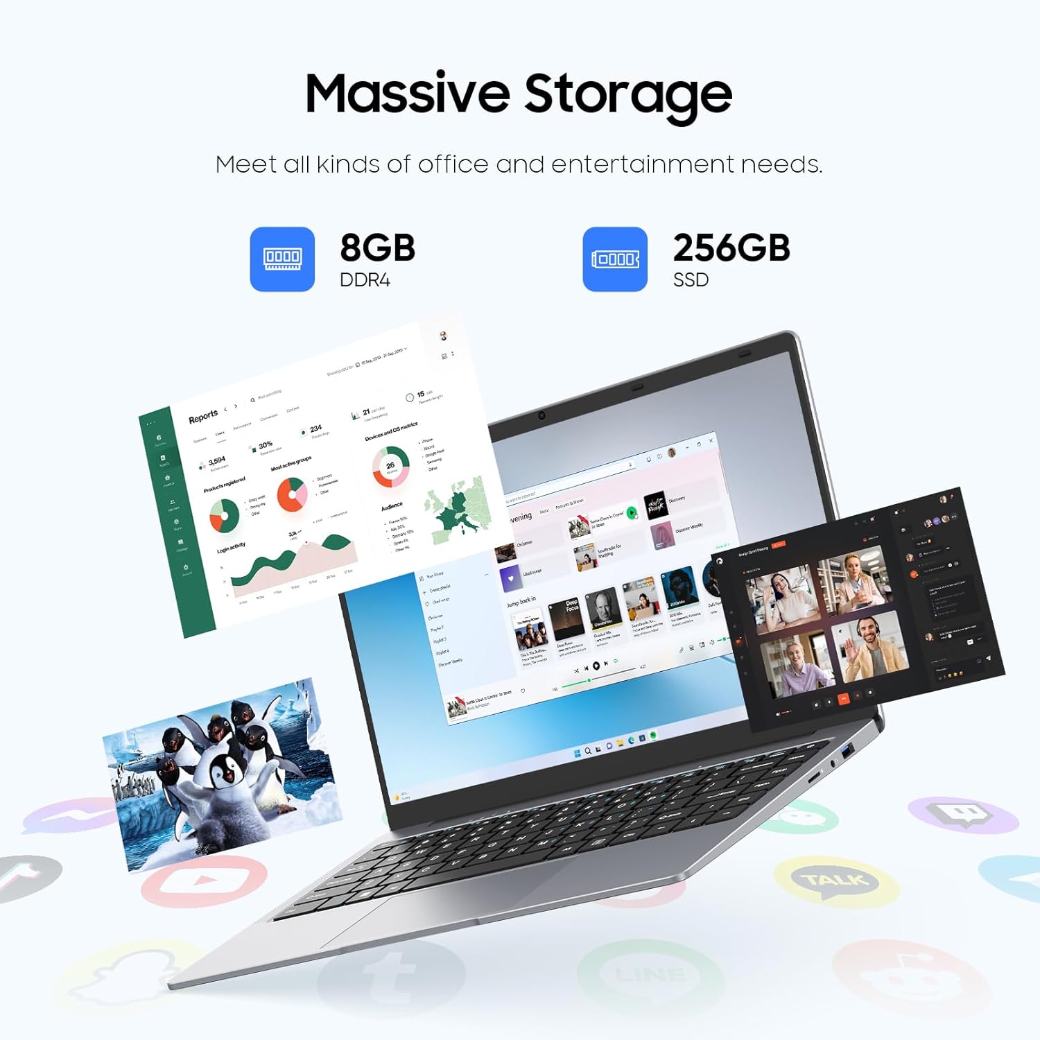 EYY 15.6" Laptop Computer, Win 11 Laptop with 100% sRGB FHD Display, 8GB RAM 256GB SSD, Celeron n4000 Processor Laptops, Office Suite, HDMI, USB 3.0, 2.4/5G WiFi, 5000mAh Battery, Study Work Computer