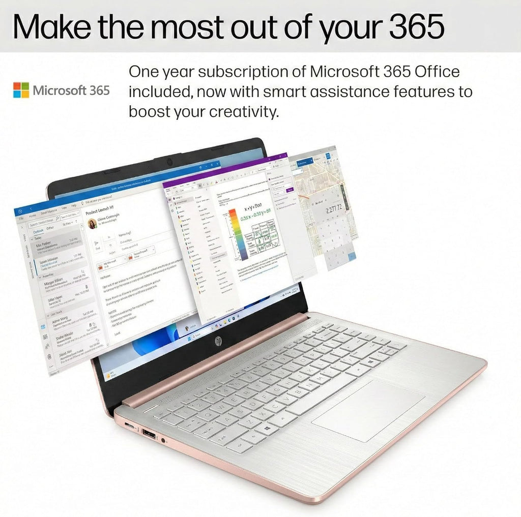 HP Latest Ultrabook Laptop with Copilot AI - 8GB RAM - Intel Core | Microsoft Office 365 Included, 192GB SSD, Webcam, Windows 11 no Mouse | Essential Laptop