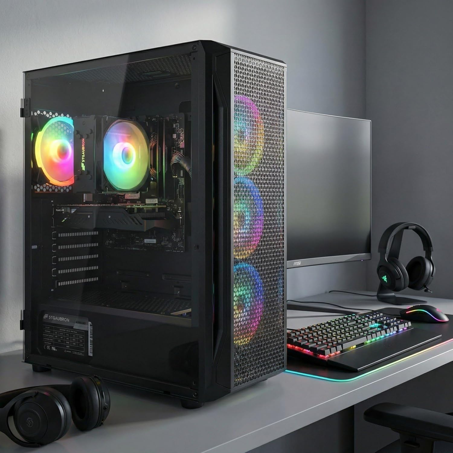 STGAubron Gaming PC Computer Desktop, Intel Core i7-12800HX up to 4.8GHz, GeForce RTX 3050 6G, 16G DDR5, 1TB SSD, WiFi 6, BT 5.2, RGB Fan x4, Windows 11 Home