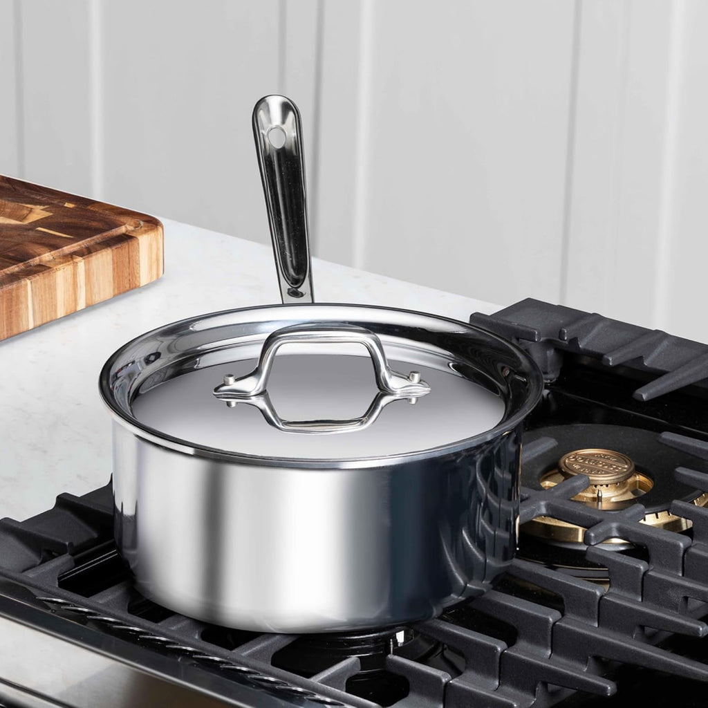All-Clad D3® Stainless Steel 1.5 Quart Sauce Pan With Lid- Made in the USA- The Original Bonded Professional Cookware- Oven Safe & Induction Compatible