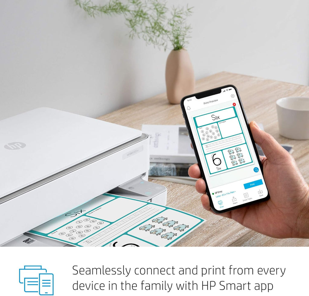 HP ENVY 6055e Wireless Color Inkjet Printer, Print, scan, copy, Easy setup, Mobile printing, Best-for-home, 3 month Instant Ink trial included, white