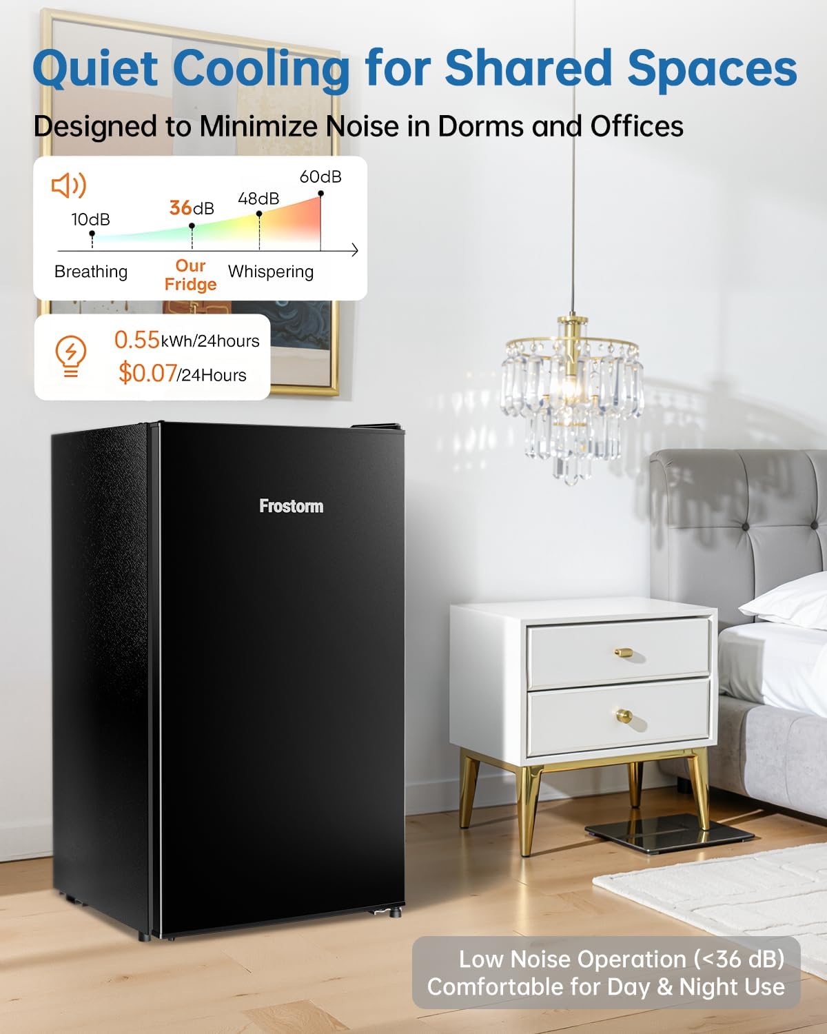 3.2 Cu Ft Mini Fridge with Freezer - Energy Efficient, Large Capacity Single Door Upright Freezer for Bedroom, Office & Dorm | Small Fridge, Reversible Door, ETL Certified(Black)
