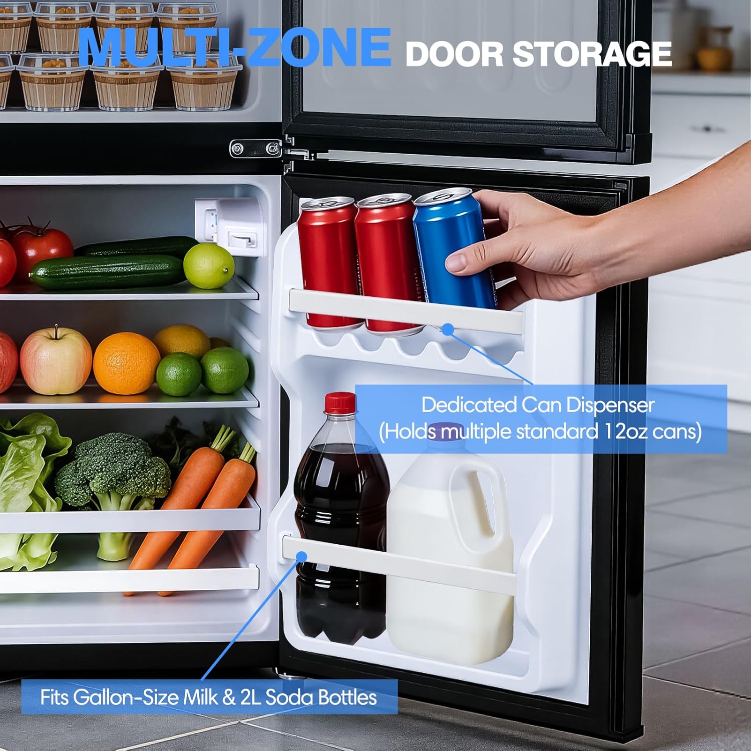 OSTBA Mini Fridge with Freezer - 3.2 Cu.ft 2-Door Upright Freezer, Compact Refrigerator with 2 Removable Shelves 7 Level Adjustable Thermostat, Removable Shelves for Bedroom Office Apartment, Black