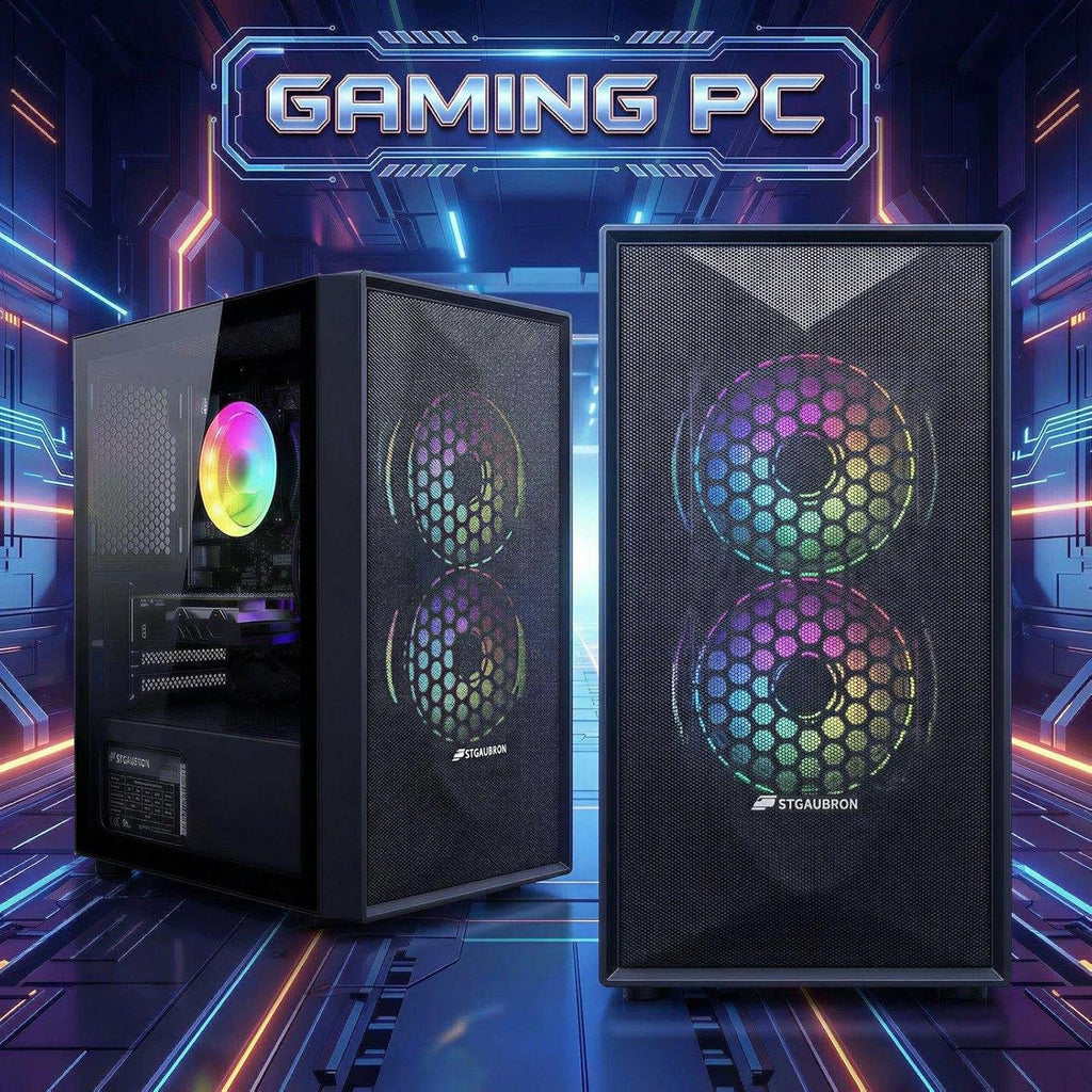 STGAubron Prebuilt Gaming PC Desktop, Radeon RX 550 4G, Intel Core i5 up to 3.6GHz, 16G RAM, 512G SSD, WiFi 6, BT 5.0, RGB Fan x2, Windows 11 Home