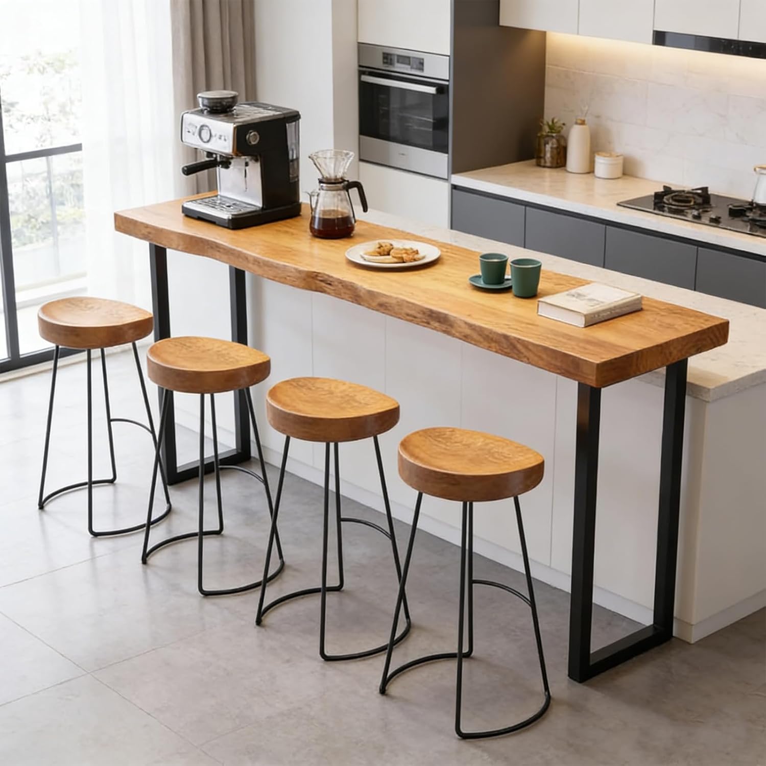 62.9in Bar Table,Solid Wood Narrow Counter Height Table, Industrial Kitchen Dining Table, for Coffee Shop, Living Room, Party Room, Small Space, Pub (62.9 * 17.71 * 41.3in)