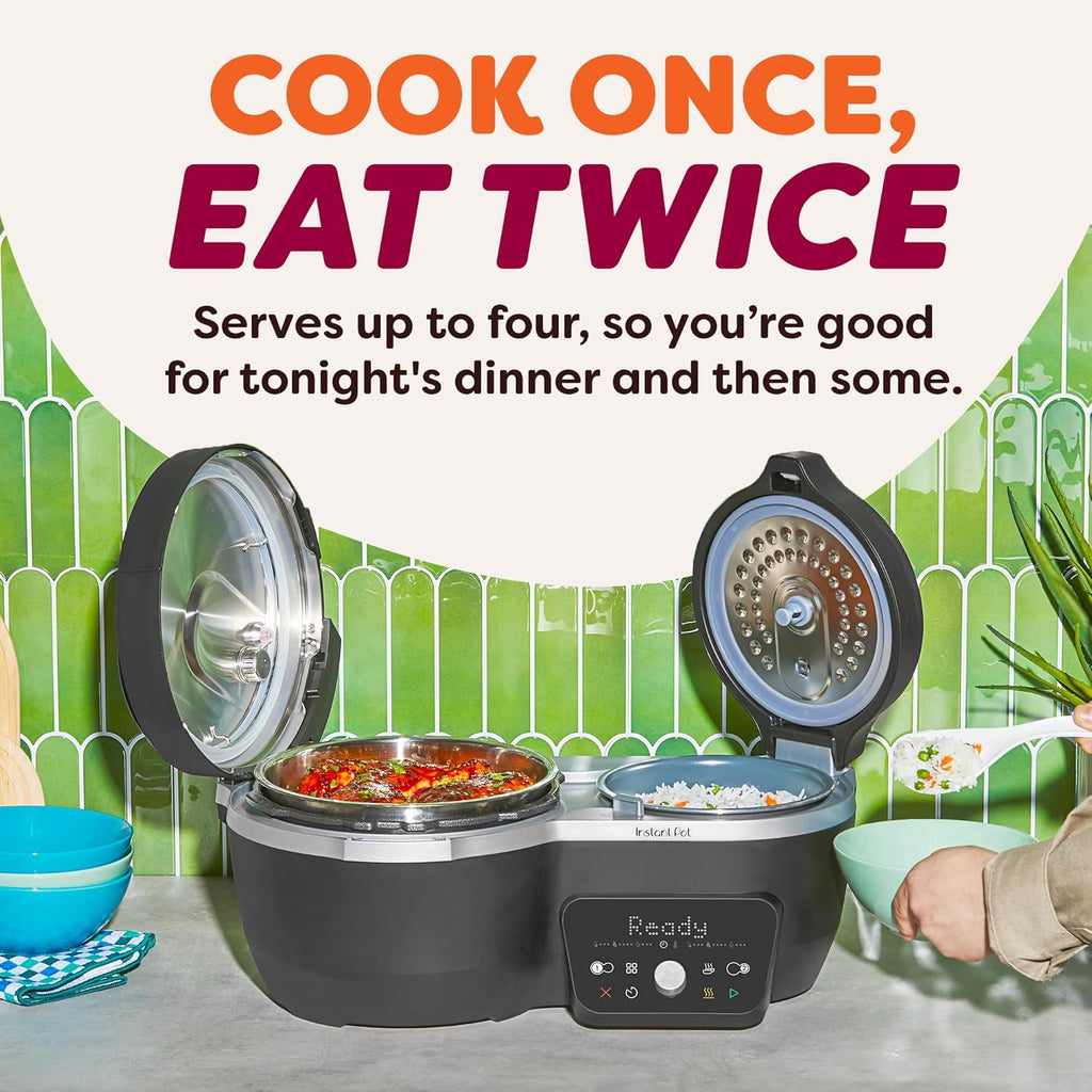 Instant Pot Dual Action 8‑in‑1 Multi-Cooker with Serve Together™ Smart Timing, 4Qt Pressure Cooker & 2Qt Rice Cooker, Cook Mains & Sides Together, Fast Cooking, PFAS-Free Pot*, Sauté, Slow Cook, Black