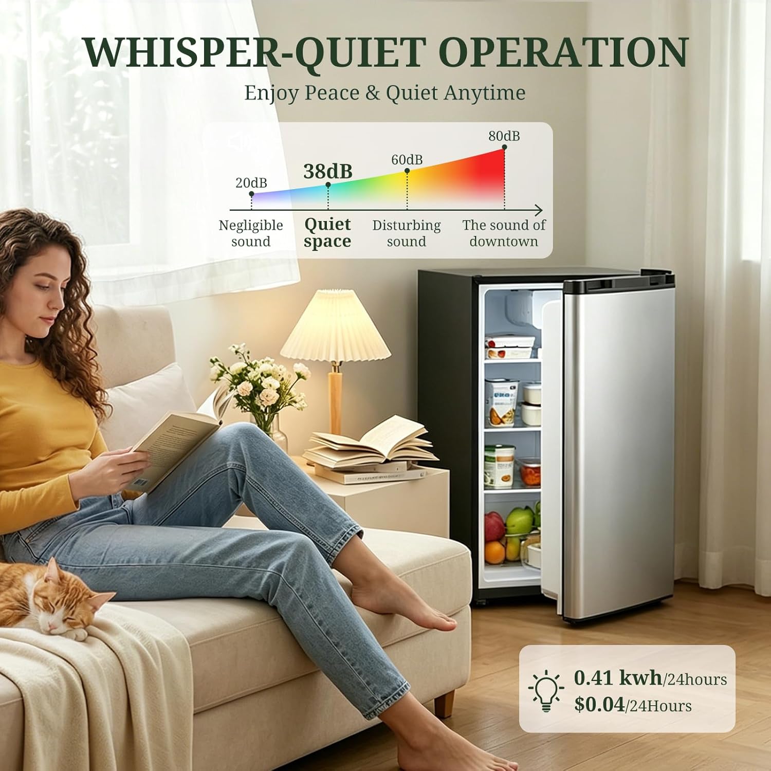 Mini Fridge with Freezer, 3.2 Cu.Ft Compact Single Door Refrigerator with Adjustable Thermostat, Low Noise & Energy Efficient (0.41kWh/Day), Small Fridge for Bedroom, Dorm, Office, Apartment (Silver)