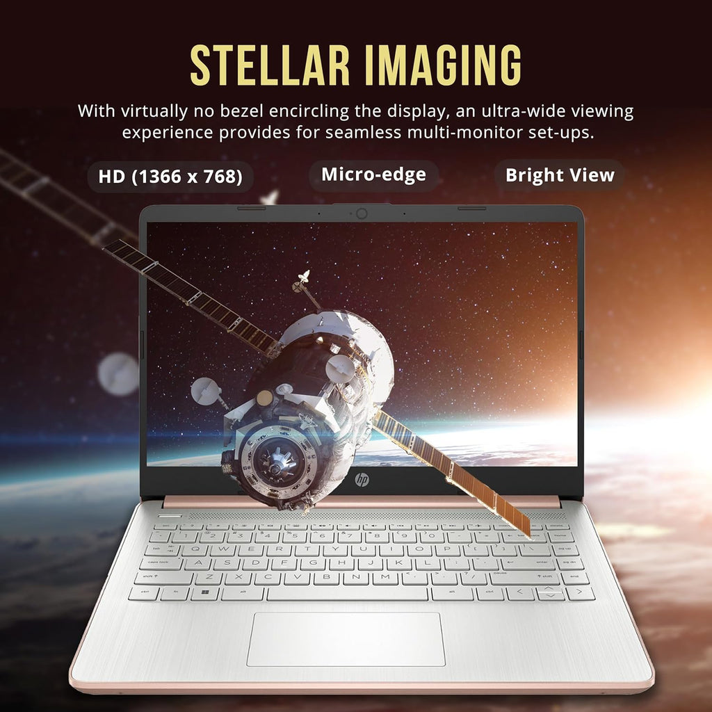HP Stream 14" HD BrightView Laptop, Intel Processor N4120, 16GB RAM, 416GB Storage (128GB eMMC + 288GB Docking Station Set), Intel UHD Graphics, 720p Camera, Wi-Fi, 1 Year Office 365, Win 11 S, Gold