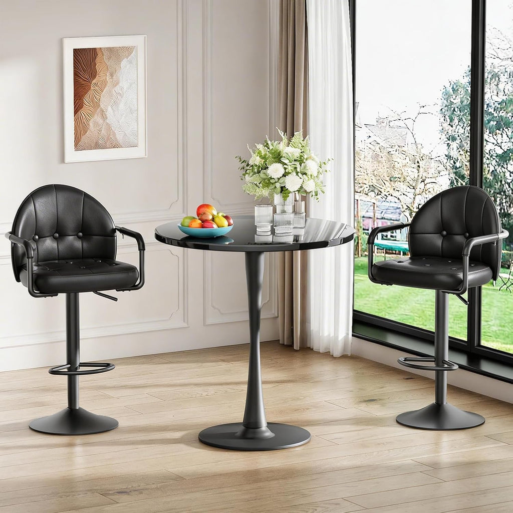 HOOBRO Adjustable Bar Stools, Swivel Bar Stools with Arms and Footrest, PU Upholstered Counter Height Stools, Bar Chairs with Metal Base, for Kitchen, Bar, Living Room, Black BB85BYP201