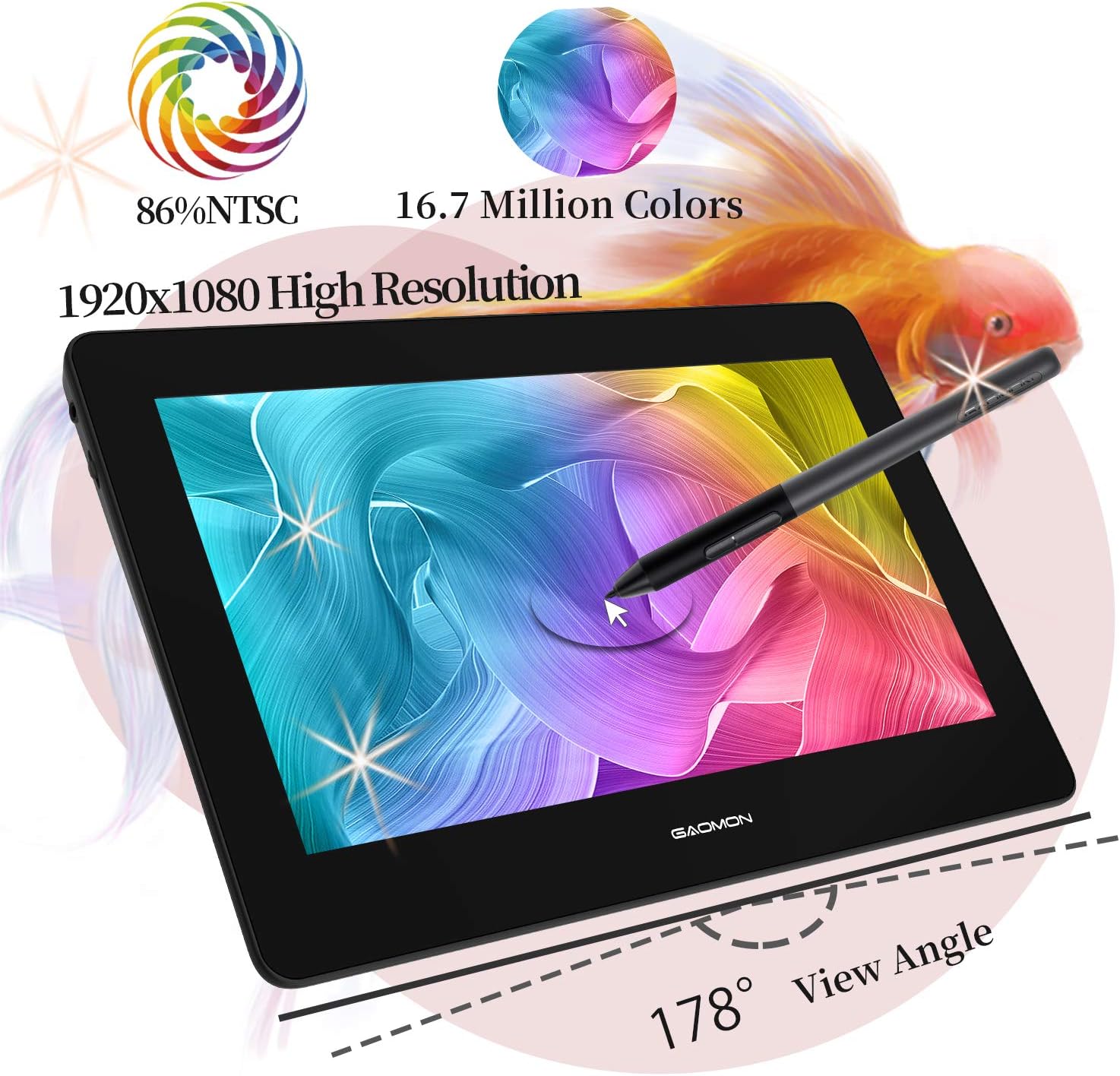 GAOMON PD1220 11.6'' Pen Display (Charcoal Grey) 86% NTSC Full Laminated Graphics Drawing Tablet with Tilt Support 8192 Levels Passive Stylus, Compatible with Windows & Mac &Android