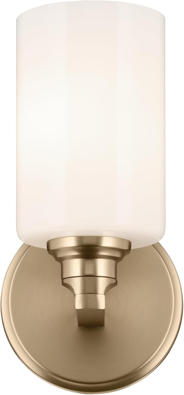 Kichler Gioe 5" 1-Light Wall Sconce Bathroom Vanity Light with Opal Glass in Champagne Bronze, Damp Rated for Powder Room, Kitchen, Hallway, Bedroom (5" W x 9.5" H), 55224CPZ