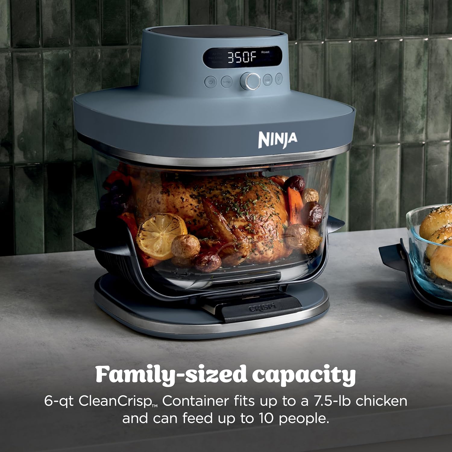 Ninja Crispi Pro 6-in-1 Glass Air Fryer | With Nontoxic, 6qt & 2.5qt Containers & Lids | Microwave, Freezer, Dishwasher Safe | 450°F Max Temp | 1800 Watt | Cyberspace | AS101CY