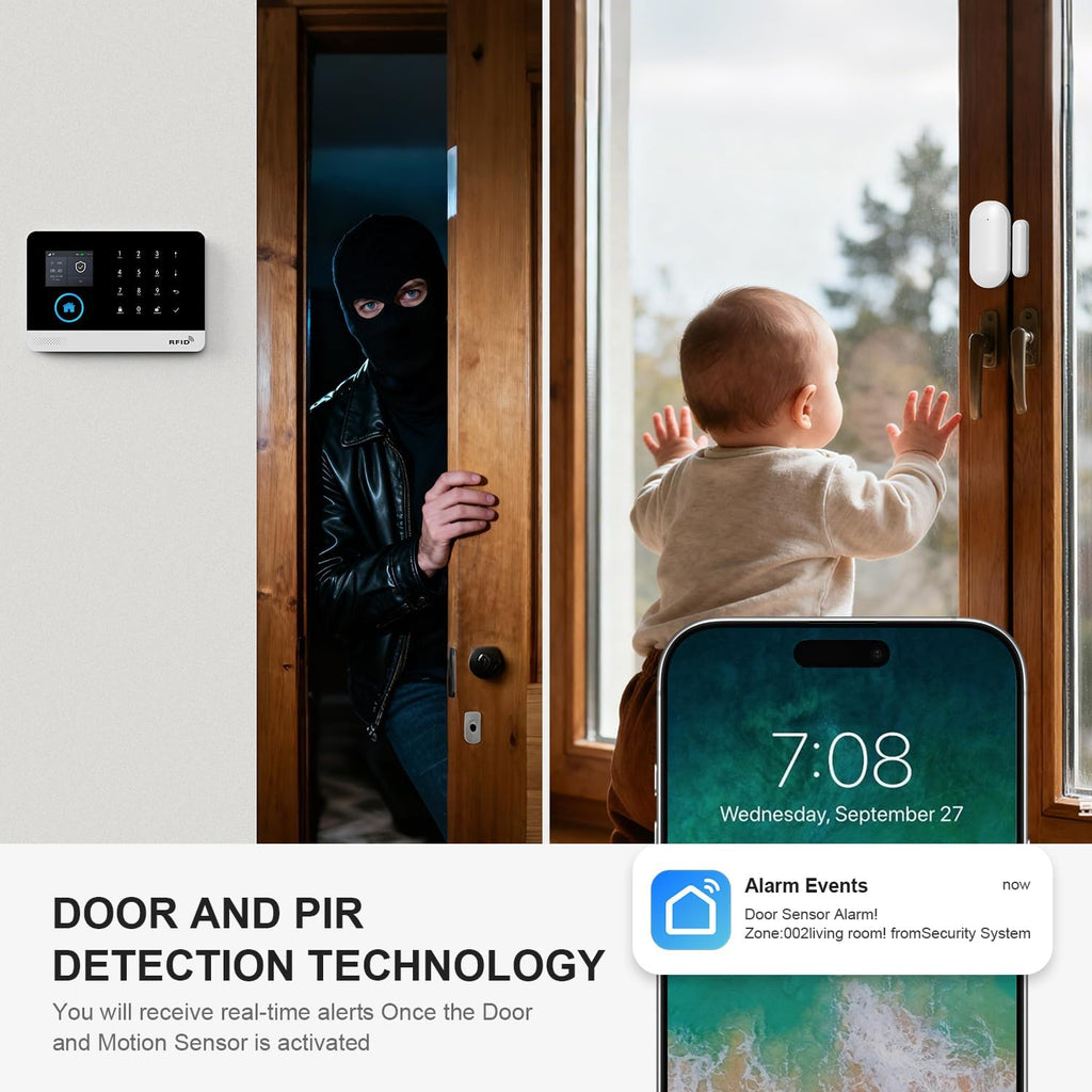 PGST Smart Home Security System,Wireless Home Alarm System with DIY Door Alarm Sensors,3MP HD Security Camera,4G GSM/Tuya App Instant Alerts,Work with Google and Alexa,No Monthly Fee