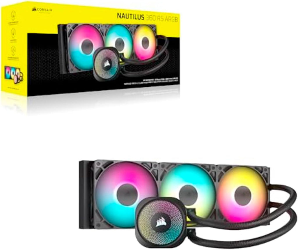 CORSAIR Nautilus 360 RS ARGB Liquid CPU Cooler – 360mm AIO – Low-Noise – Direct Motherboard Connection – Daisy-Chain – Intel LGA 1851/1700, AMD AM5/AM4 – 3X RS120 ARGB Fans Included – Black