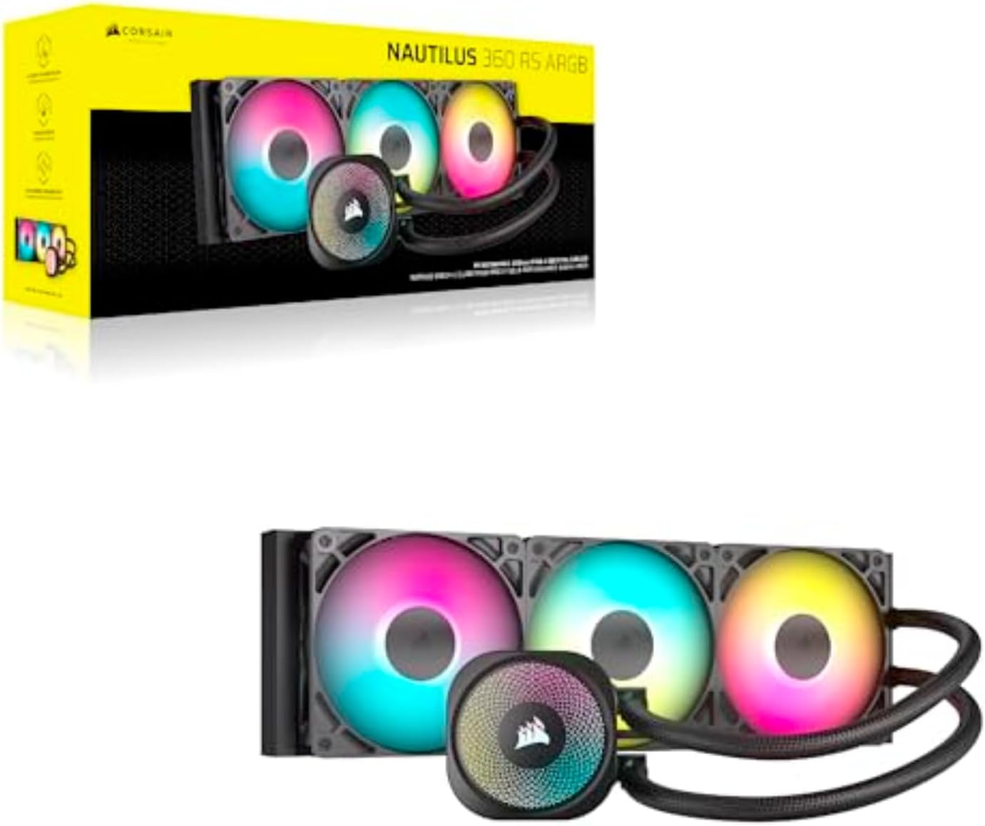 CORSAIR Nautilus 360 RS ARGB Liquid CPU Cooler – 360mm AIO – Low-Noise – Direct Motherboard Connection – Daisy-Chain – Intel LGA 1851/1700, AMD AM5/AM4 – 3X RS120 ARGB Fans Included – Black