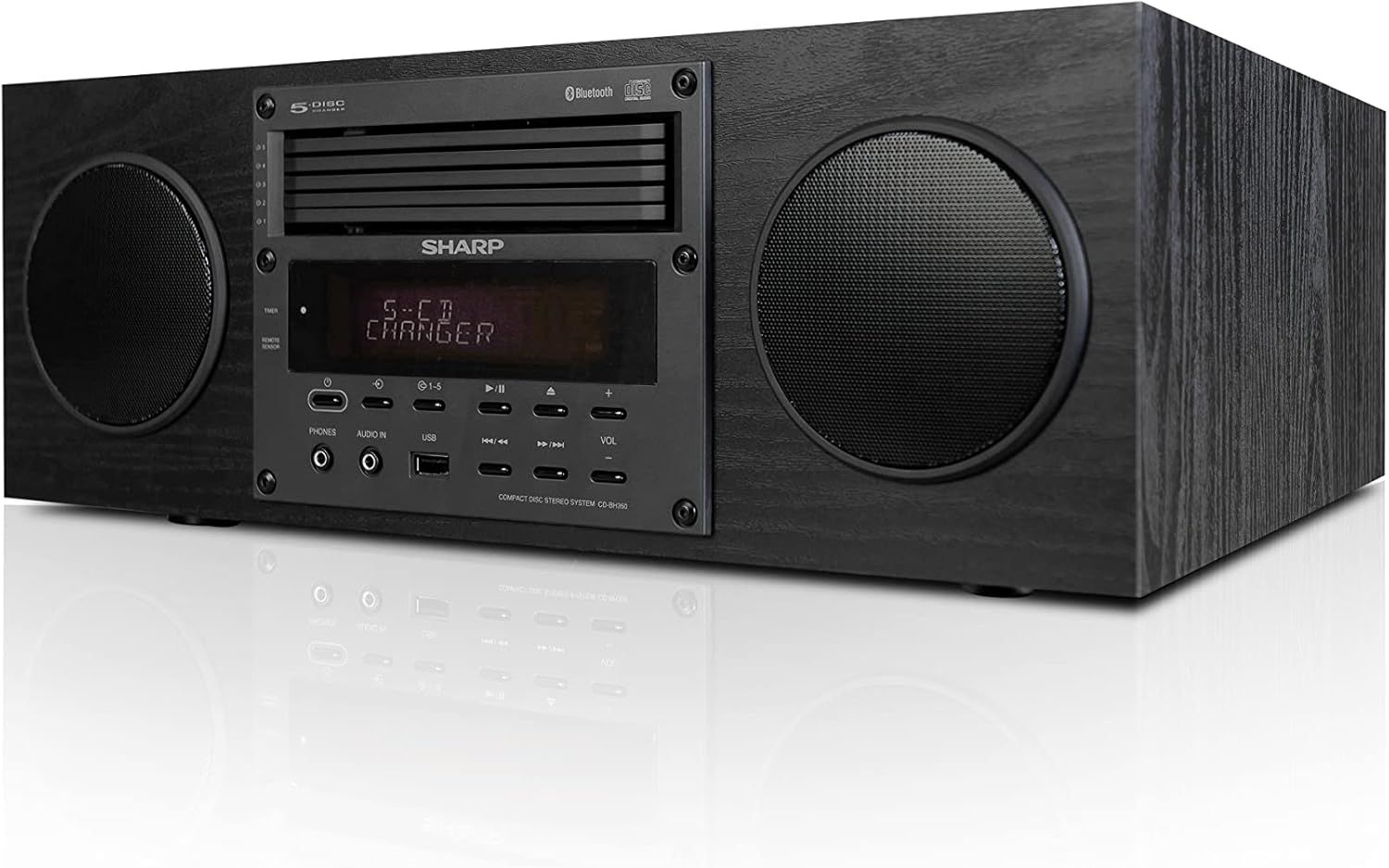 Sharp CD-BH350 Micro Audio Component System with 5 CD Changer, Bluetooth, FM Radio & USB Playback - 50 Watts RMS