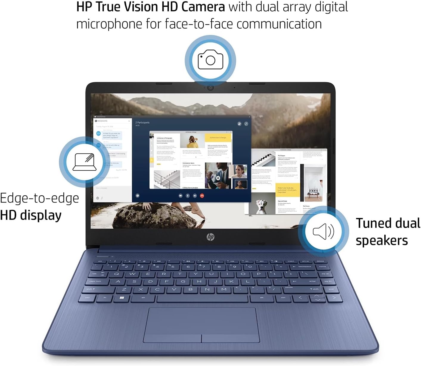 HP Portable Laptop (Include 1 Year Microsoft 365), 14'' HD Display, 16GB RAM, 64GB eMMC, Intel Quad-Core N4120, Student and Business, Webcam, HDMI, Wi-Fi, RJ-45, Windows 11 Home, Grayish Blue