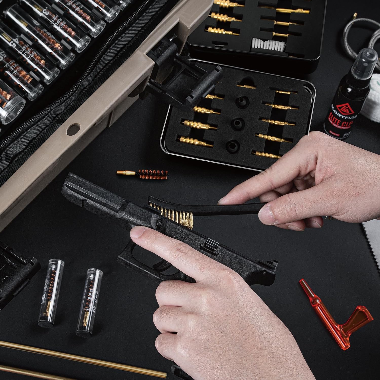 GLORYFIRE Deluxe Universal Gun Cleaning Kit - Highly Effective Cleaning Solutions for Hunting and Shooting - Compact