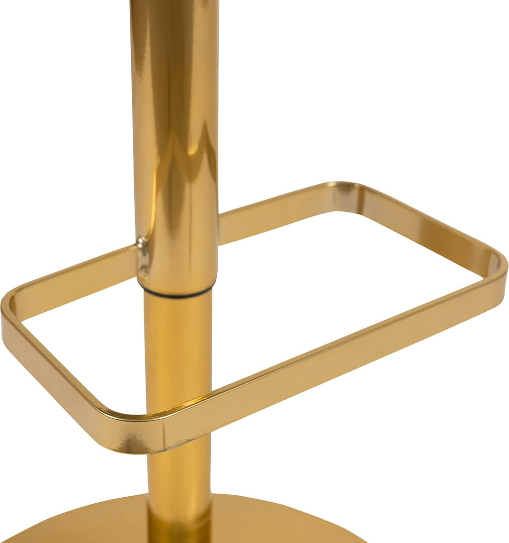 Flash Furniture Erik Contemporary Adjustable Height Barstool with Footrest and Rounded Mid-Back, Upholstered Bar or Counter Height Stool, White/Gold