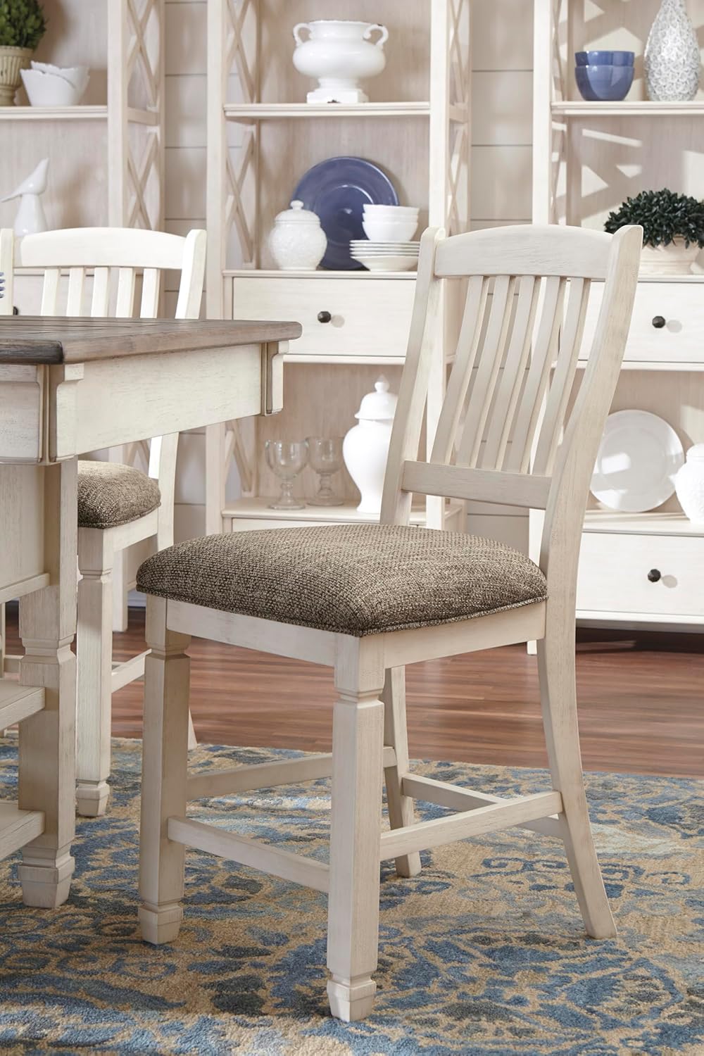 Signature Design by Ashley Bolanburg 24" Counter Height Farmhouse Barstool, 2 Count, Antique White