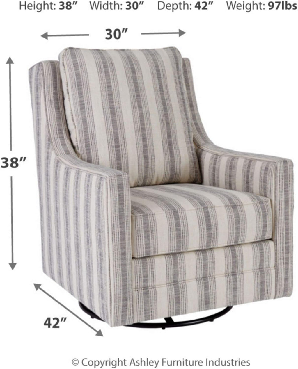 Signature Design by Ashley Kambria Striped Upholstered Swivel Accent Glider Chair, Ivory & Black