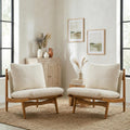 Christopher Knight Home Vista Low Profile Accent Chair Set of 2 with Removable Cushion, Solid Wood Armless Lounge Chair, Fabric Comfy Reading Chair for Bedroom, Beige+Natural