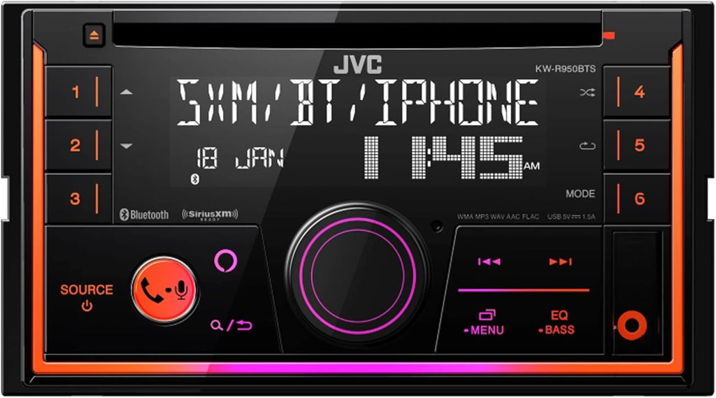 JVC KW-R950BTS 2-DIN CD Receiver BT/USB/Sirius XM/Amazon Alexa/13-Band EQ/Variable-Color Illumination with SXV300v1 Satellite Radio Tuner