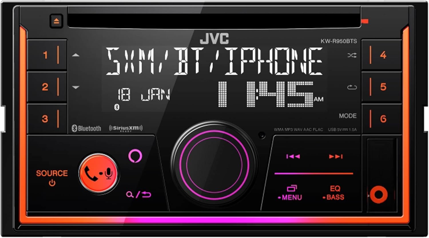 JVC KW-R950BTS 2-DIN CD Receiver BT/USB/Sirius XM/Amazon Alexa/13-Band EQ/Variable-Color Illumination with SXV300v1 Satellite Radio Tuner