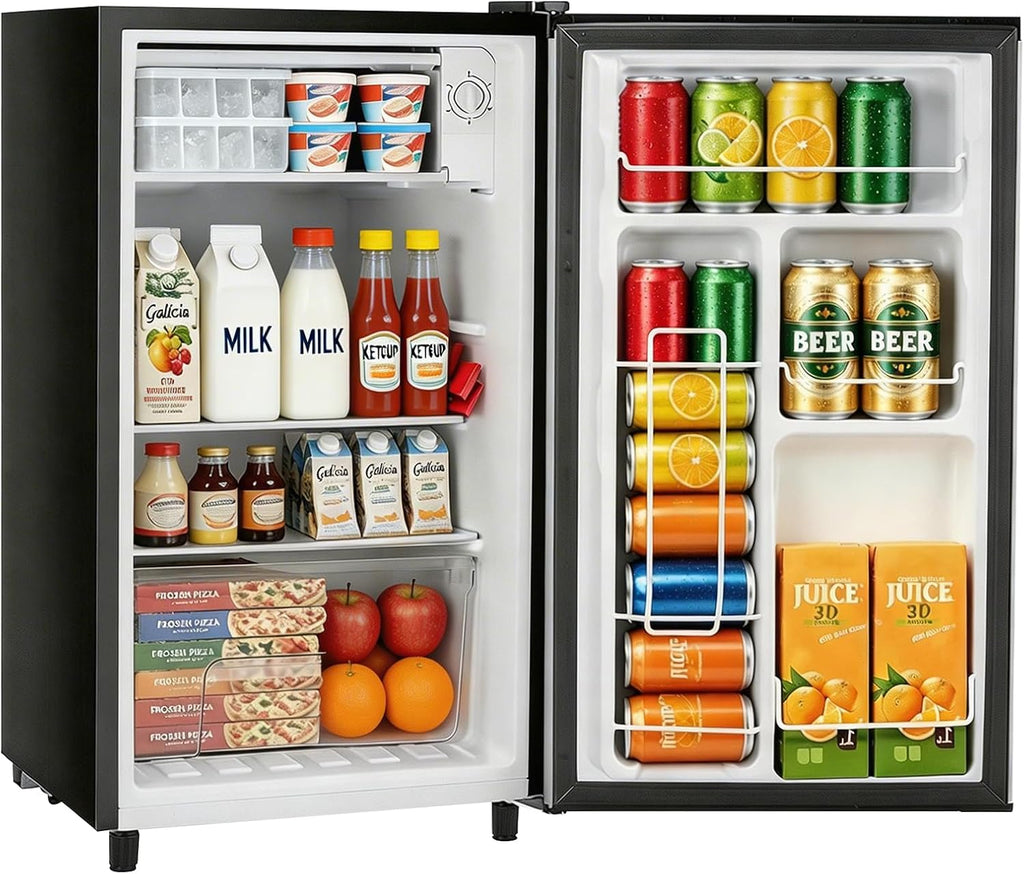 Mini Fridge with Freezer, 3.2 Cu.Ft Compact Single Door Refrigerator with Adjustable Thermostat, Low Noise & Energy Efficient (0.41kWh/Day), Small Fridge for Bedroom, Dorm, Office, Apartment (Silver)