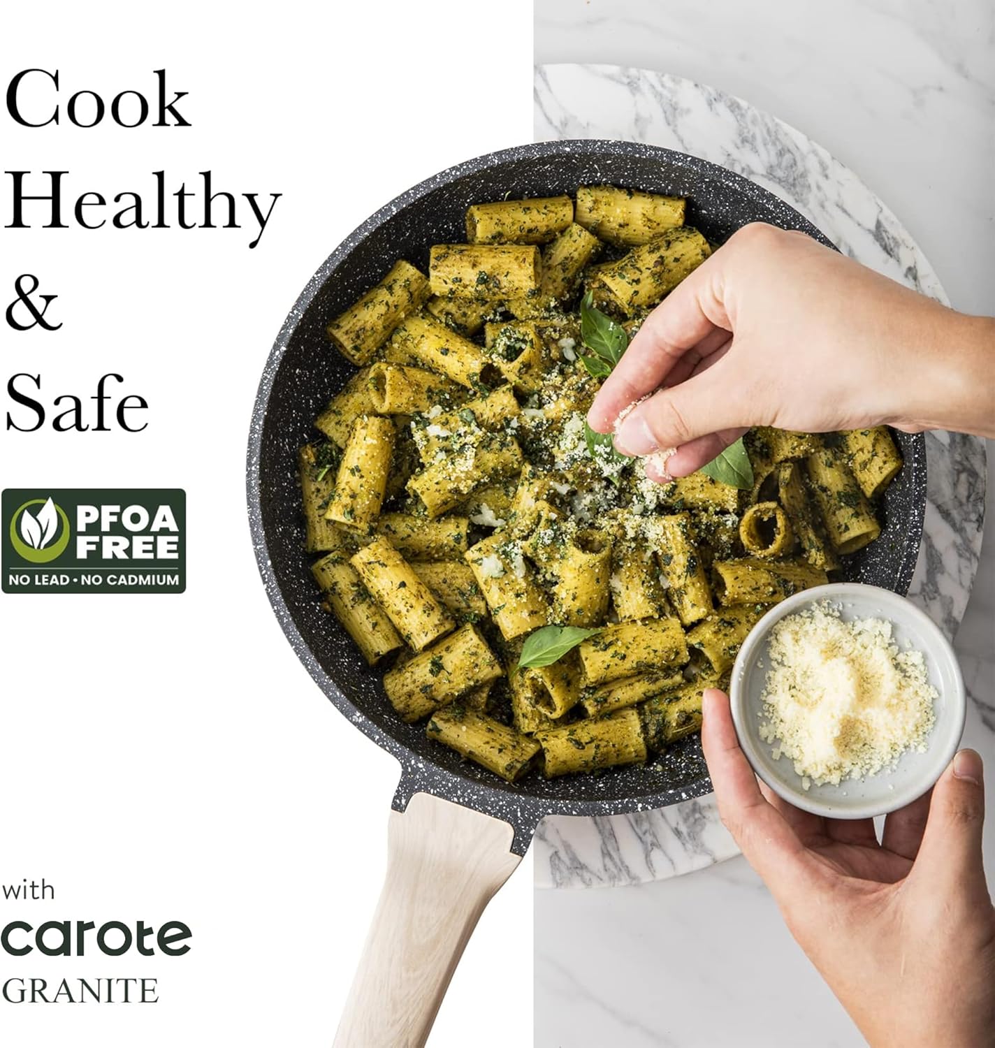 CAROTE 26Pcs Pots and Pans Set, Nonstick Cookware Sets, Granite Induction Cookware Non Stick Cooking Set w/Frying Pans & Saucepans(PFOS, PFOA Free)