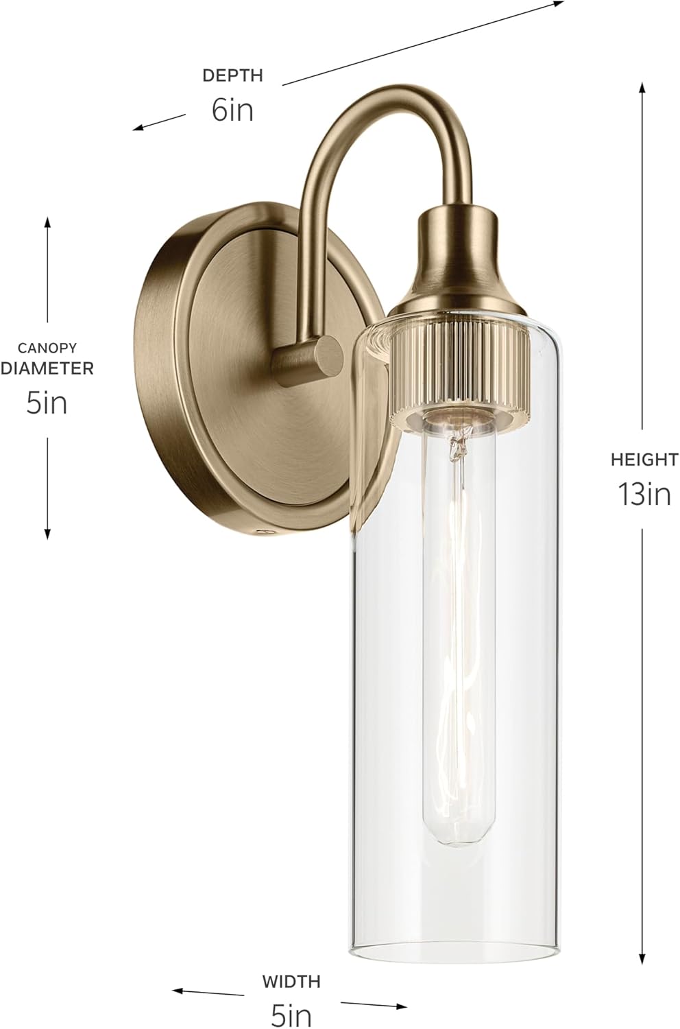 Kichler Kavi 5" 1-Light Wall Sconce Bathroom Vanity Light with Clear Glass in Champagne Bronze, Damp Rated for Bathroom, Powder Room, Kitchen, Hallway, Bedroom (5" W x 13" H), 55209CPZ