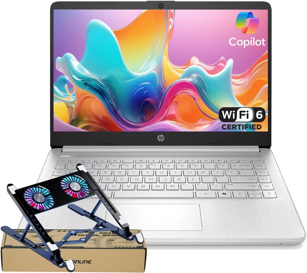 HP 14" Laptop w/Office 365, Copilot AI, Intel 4-Core CPU, 8GB RAM, 128GB eMMC, SD Card Reader, Wi-Fi 6, Windows 11 Home, w/Laptop Cooler