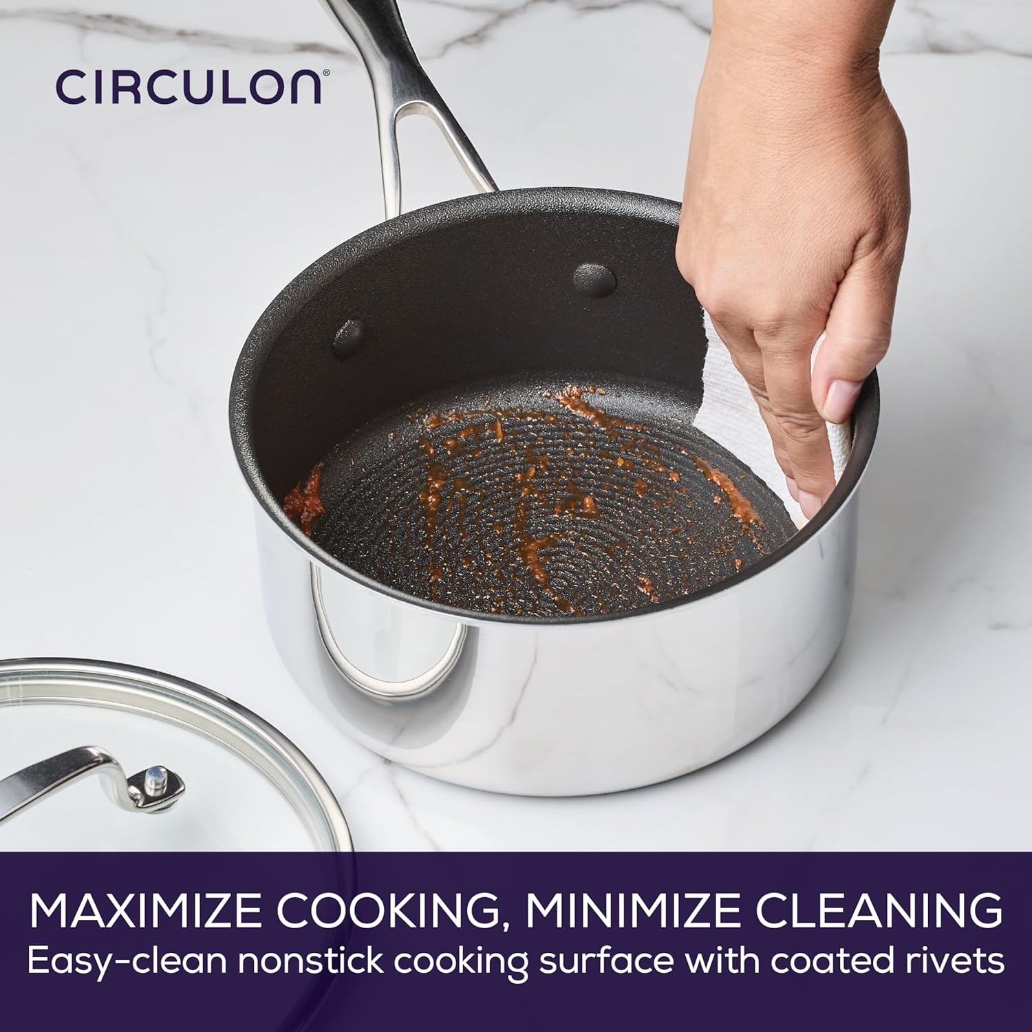 Circulon C1 Series Clad Stainless Steel with ScratchDefense Technology Cookware Nonstick Induction Saucepan with Lid, Metal Utensil Safe, 3 Quart - Polished Stainless Steel