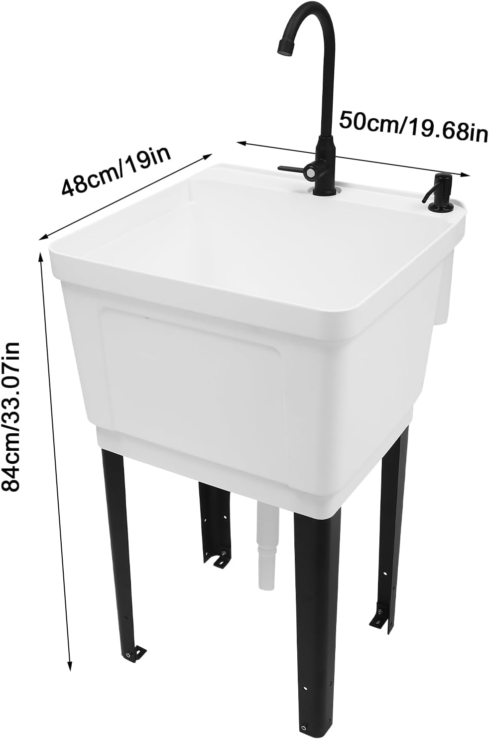 Freestanding Utility Sink, Utility Sink Extra-Deep Laundry Tub, Freestanding Plastic Utility Sink Laundry Tub Sink for Basement, Laundry Room, Garage or Shop (White)