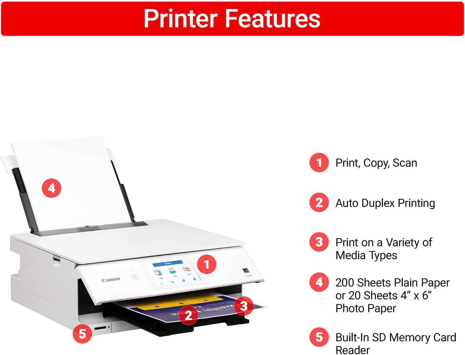 Canon PIXMA TS8820 Wireless All-in-One Inkjet Printer | Print Copy Scan | High-Resolution Photo Color Output for Home Office Creative Projects Everyday Documents + 32GB Card + More (8 Items)