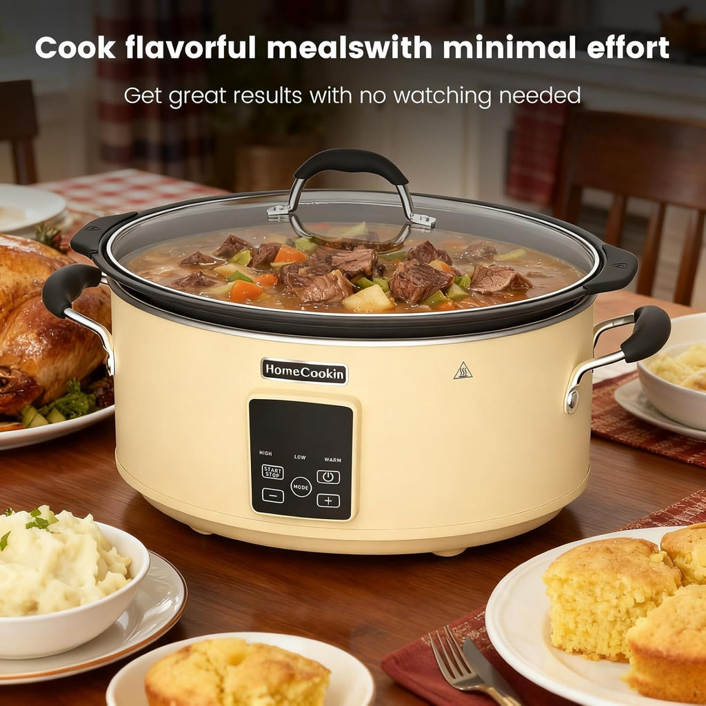 HOMECOOKIN Slow Cooker, Extra Large 10 Quart Programmable Slow Cookers with Timer, Dishwasher Safe Glass Lid & Crock, Kitchen Appliance for Families and Gatherings, Oatmeal