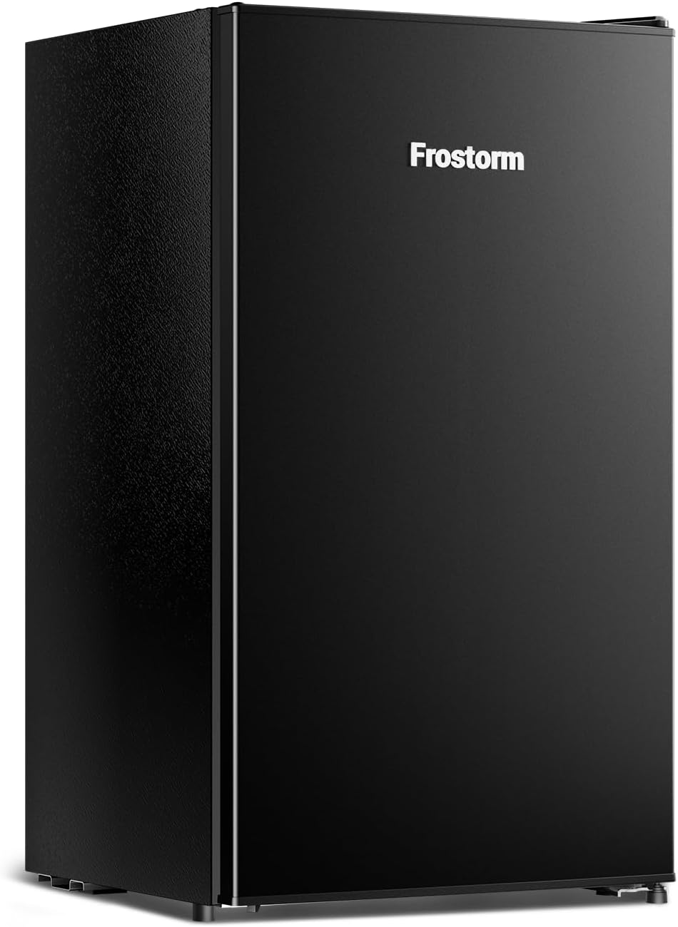 3.2 Cu Ft Mini Fridge with Freezer - Energy Efficient, Large Capacity Single Door Upright Freezer for Bedroom, Office & Dorm | Small Fridge, Reversible Door, ETL Certified(Black)