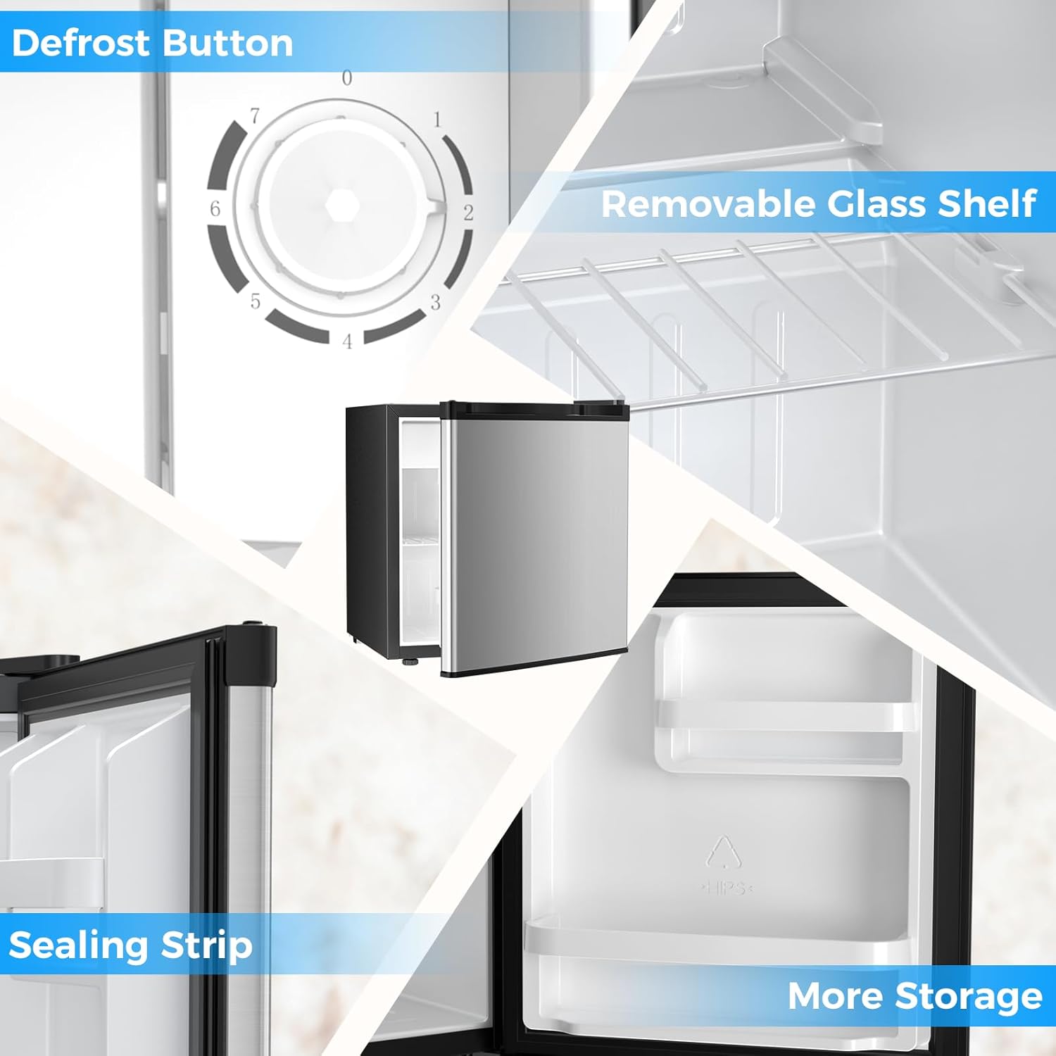 Antarctic Star 1.7 Cu.Ft Compact Refrigerator,Adjustable Thermostat,Removable Glass Shelf,Single Reversible Door Mini Fridge for Bedroom,Office,Dorm,Silver