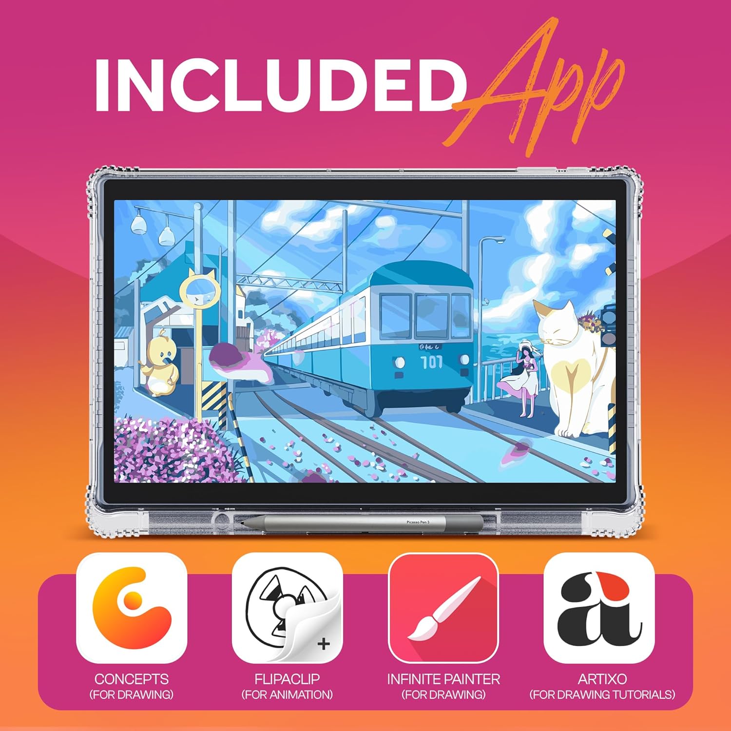 PicassoTab-X11 Standalone Drawing Tablet • No Computer Needed • Pro Drawing Apps & Tutorials • 11" Laminated 2K Screen • 4096 Pressure Stylus Pen • Portable Digital Graphic Tablet for Artists -X11