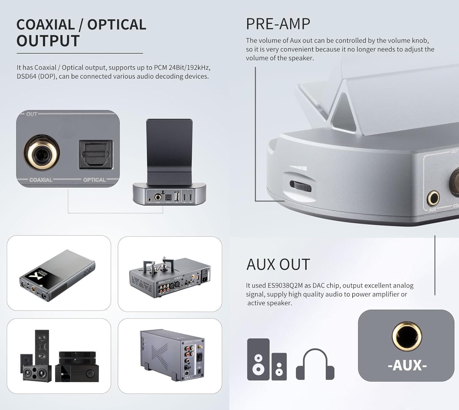xDuoo DT-01 HiFi Phone DAC Pre-Amp Player Transforms Dock, Turntable for Phone Convert Output Coaxial/Optical/Aux Audio to decoder or Amplifier