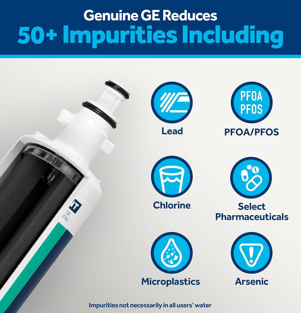 GE RPWFE Refrigerator Water Filter, Genuine Replacement Filter, Certified to Reduce Lead, Sulfur, and 50+ Other Impurities, Replace Every 6 Months for Best Results, Pack of 2