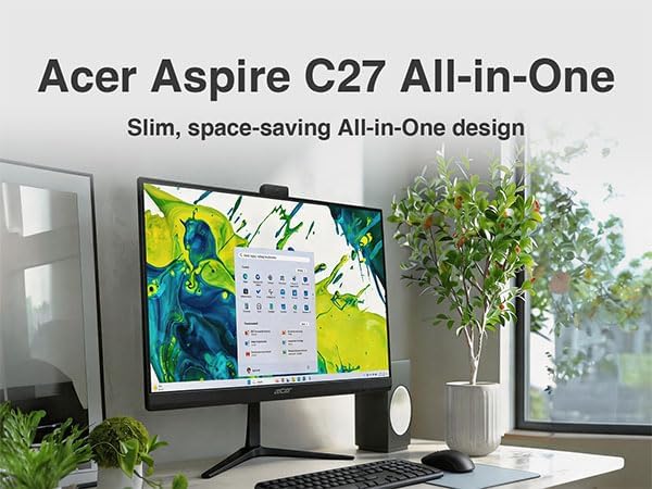 Acer Aspire C27 All-in-One Desktop, 27" IPS FHD Display (Ryzen 7 5825U (5000 Series), 8GB DDR5, 512GB PCIe SSD, Wi-Fi 6E, Webcam, Wireless Keyboard and Mouse, BT 5.3, Win 11 Home) with USB Hub